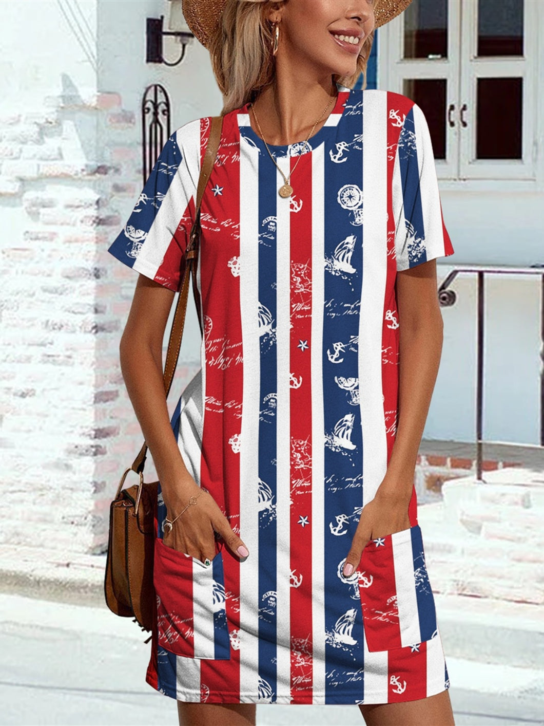 Striped Red, White, Blue, Mini Women's Day Dress, Patriotic Attire