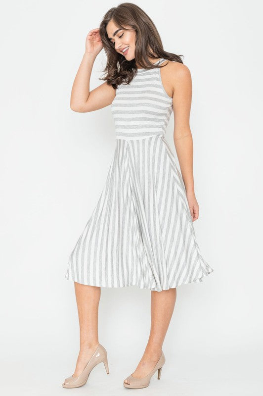 Stripe Halter Neck Midi Swing Dress LG & XL Remaining USA 🇺🇸 American Made Women's Apparel