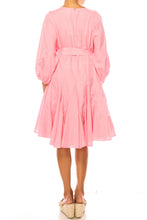 Load image into Gallery viewer, Vivid Apparel, Pink Belted Godet Knee-Length Day Dress