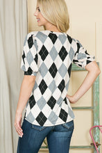 Load image into Gallery viewer, Argyle Print Puff Sleeve Knit Jersey Top, See Both Colors! USA 🇺🇸