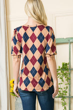 Load image into Gallery viewer, Argyle Print Puff Sleeve Knit Jersey Top, See Both Colors! USA 🇺🇸