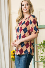 Load image into Gallery viewer, Argyle Print Puff Sleeve Knit Jersey Top, See Both Colors! USA 🇺🇸