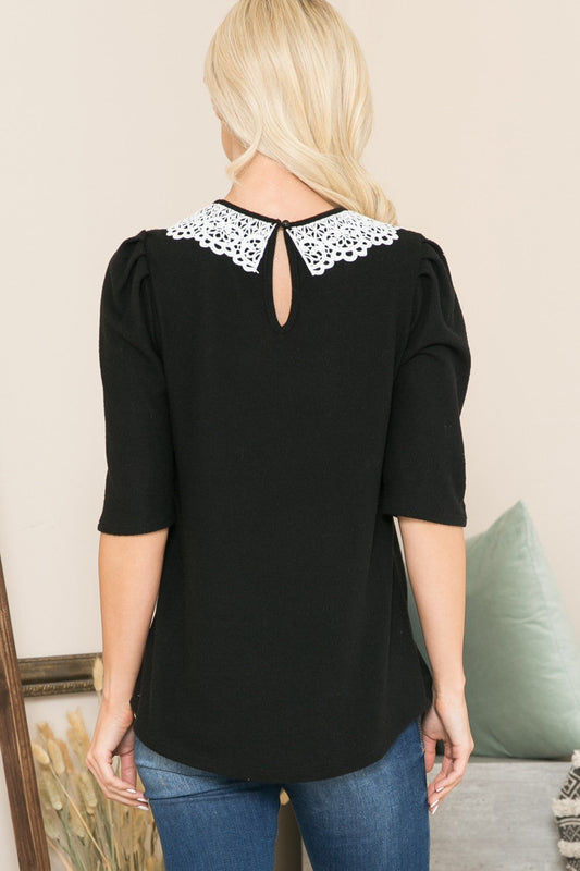 Collared Puff Sleeve Knit Top USA 🇺🇸