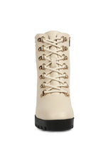 Load image into Gallery viewer, Battle-Dress Block Heel Boots Shoes Beige or Black
