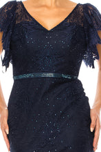 Load image into Gallery viewer, Aspeed Apparel's Belted Long Mermaid Navy Gown XS & SM REMAIN!