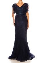 Load image into Gallery viewer, Aspeed Apparel's Belted Long Mermaid Navy Gown XS & SM REMAIN!