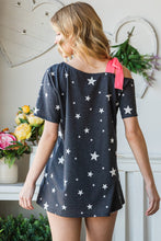 Load image into Gallery viewer, Heimish Star Print Asymmetrical Neck Short Sleeve Top