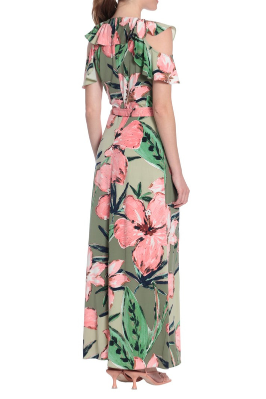 LAST ONE! SIZE LG/16 London Times Floral Print w/Front Slit Maxi Day Dress