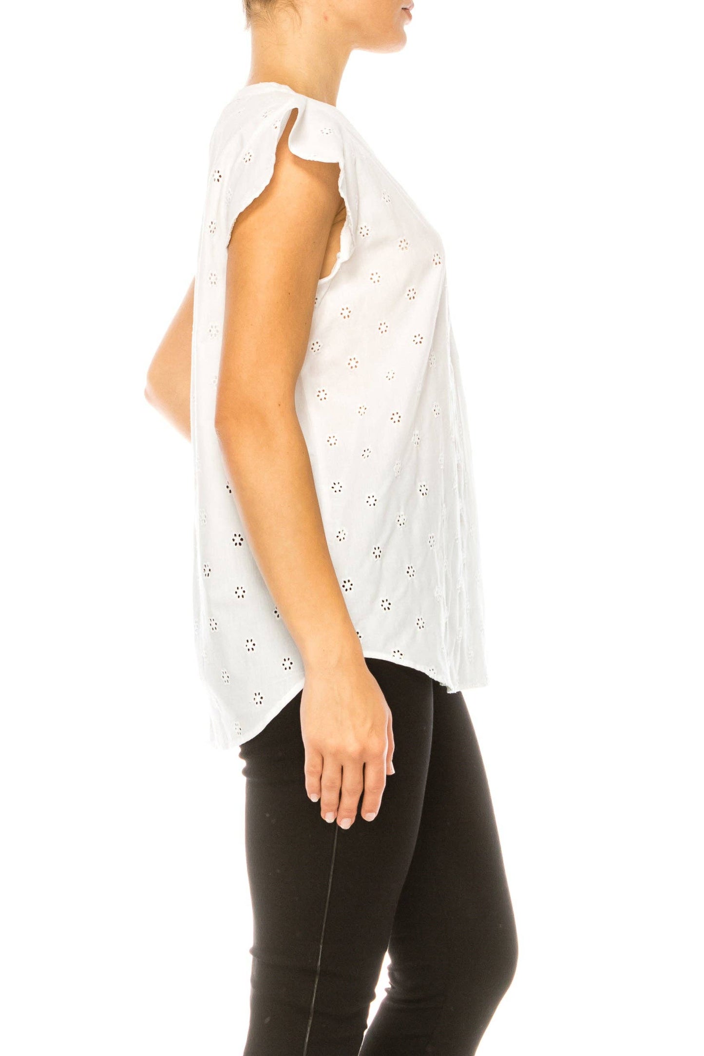 LAST ONE! SIZE XL REMAINS Grand & Greene Floral Eyelet Cap Sleeve Top