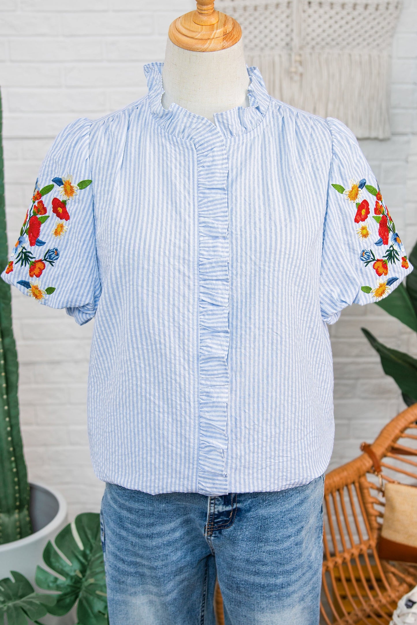 LAST ONES Threaded Pear's, Ruthie Sleeve Ruffle Trim Shirt