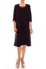 Load image into Gallery viewer, Maya Brooke 2Pc Jacket & Dress, Jeweled Neckline, Dark Purple or Navy