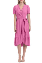 Load image into Gallery viewer, London Times Orchid Faux Wrap Day Dress For Petites