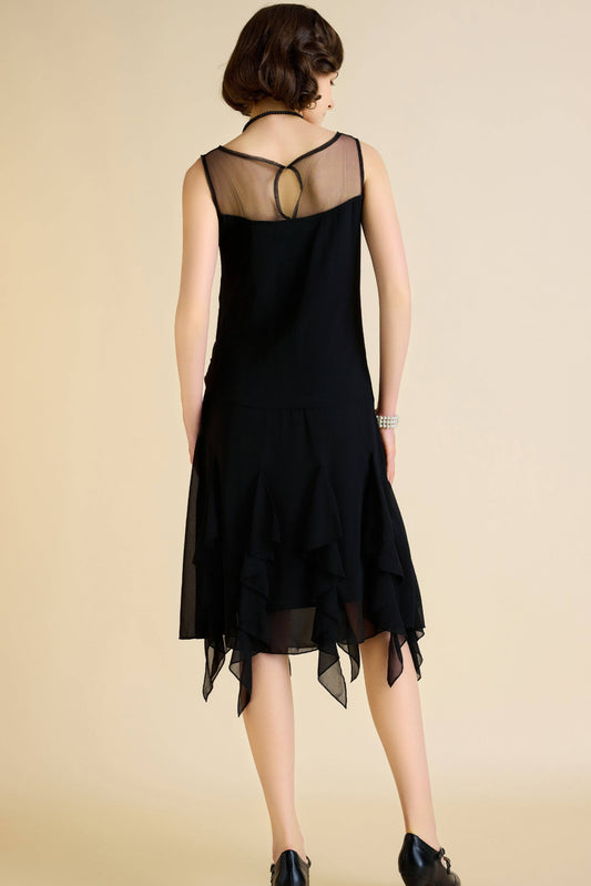 LAST ONES! Charming Black Gatsby Floral & Ruffled, Day Dress Sizes 6 & 10 Still Available!