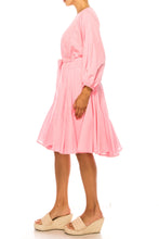Load image into Gallery viewer, Vivid Apparel, Pink Belted Godet Knee-Length Day Dress