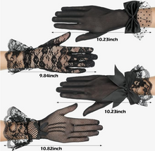 Load image into Gallery viewer, Floral Lace Gloves BLK/WHT - Short/Long, See Style Choices

