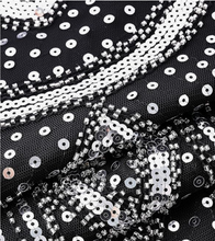 Load image into Gallery viewer, LAST ONES Bee's Knees, Silver & Black Off-Shoulder Cocktail Deco Flapper, LG & XLG REMAINING Party Attire, Women's Clothing