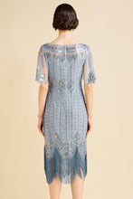 Load image into Gallery viewer, LAST ONES! Only a few remain. Sky Blue Beaded Fringe Flapper Cocktail Dress Sizes, 8 & 10