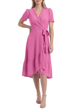 Load image into Gallery viewer, London Times Orchid Faux Wrap Day Dress For Petites