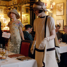 Load image into Gallery viewer, LAST ONES! Downton Abbey Replica! Cascading Ruffle, Premium Gatsby ColorBlock Day Dress Women's Classic Attire SMALLS & MEDIUMS AVAILABLE