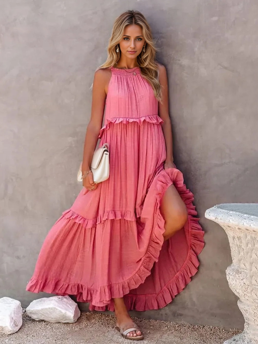 Ruffled & Tiered Maxi Dress w/Pockets, See Colors!