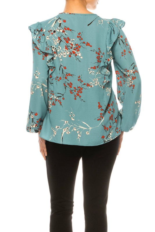 Hope & Harlow Ruffled Long Sleeve Printed Top ONLY SIZE XL - LAST ONE!