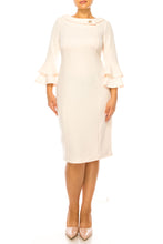 Load image into Gallery viewer, Last One! Size 16 - Jessica Rose, Peach Collared &amp; Bell Sleeve Day Dress  Women&#39;s Mother of the Bride, Modest Apparel
