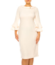 Load image into Gallery viewer, Last One! Size 16 - Jessica Rose, Peach Collared &amp; Bell Sleeve Day Dress  Women&#39;s Mother of the Bride, Modest Apparel
