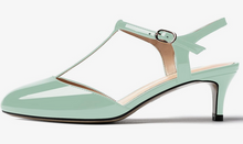 Load image into Gallery viewer, Pastel Minty, Turquoise Hue&#39;d Patent Leather Kitten Heels
