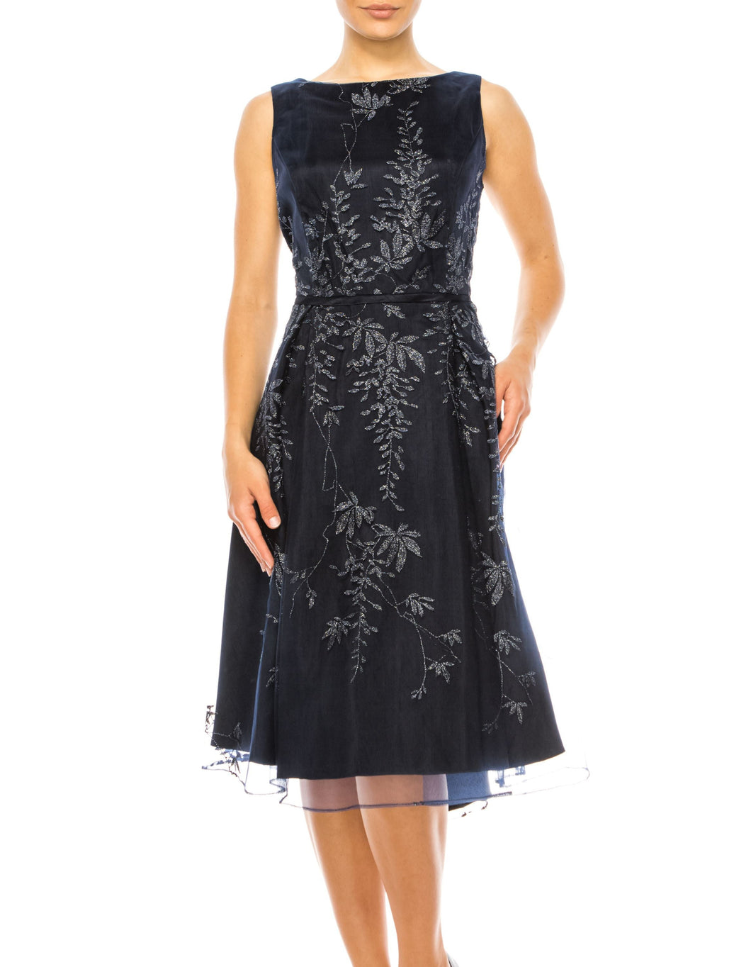 Maison Tara Navy Multi-Use, Metallic Embroidered Day Dress Size XS(4) Only! Party Cocktail