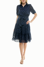 Load image into Gallery viewer, All in the Details, Nicole Miller Navy-Dotted Double-Tiered Day Dress Sizes 4 & 10 Remaining!  Women's Casual, Office Attire