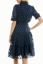 Load image into Gallery viewer, All in the Details, Nicole Miller Navy-Dotted Double-Tiered Day Dress Sizes 4 & 10 Remaining!  Women's Casual, Office Attire