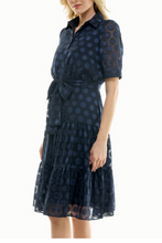 Load image into Gallery viewer, All in the Details, Nicole Miller Navy-Dotted Double-Tiered Day Dress Sizes 4 & 10 Remaining!  Women's Casual, Office Attire