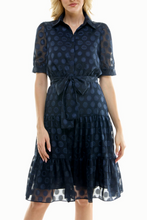Load image into Gallery viewer, All in the Details, Nicole Miller Navy-Dotted Double-Tiered Day Dress Sizes 4 & 10 Remaining!  Women's Casual, Office Attire