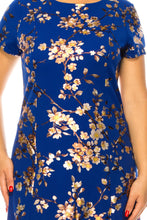 Load image into Gallery viewer, By Peach Velvet Apparel, Metallic Floral Day Dress White or Royal Blue Women&#39;s Apparel, Midi Dress
