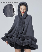Load image into Gallery viewer, Faux Fur Hooded Poncho Stone Grey -or- Burgundy