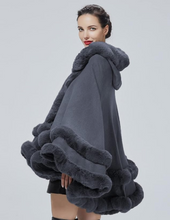 Load image into Gallery viewer, Faux Fur Hooded Poncho Stone Grey -or- Burgundy