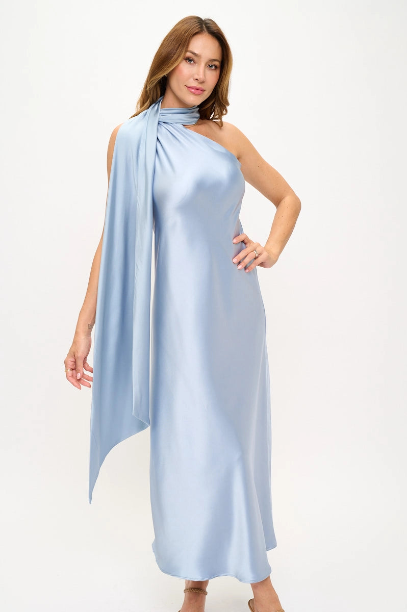 USA Made 🇺🇸 SM/MED/LG One Shoulder Satin Maxi, Women's Formal Attire, Cocktail Apparel