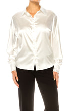 Load image into Gallery viewer, Vivid Apparel, Ivory Pearl Button Satin Blouse Women's Office, Cocktail, Event Attire