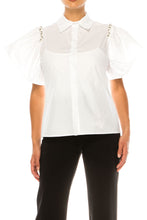 Load image into Gallery viewer, Vivid Bejeweled White 100% Cotton Blouse, Sizes M & XL ONLY, Women's Classic Apparel, Engagements, Office, Party Attire