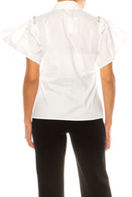Load image into Gallery viewer, Vivid Bejeweled White 100% Cotton Blouse, Sizes M & XL ONLY, Women's Classic Apparel, Engagements, Office, Party Attire