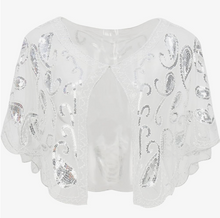 Load image into Gallery viewer, Black Embroidered Tulle Bolero -or- White w/Silver Sequin & Beads Bolero Women's Party Attire