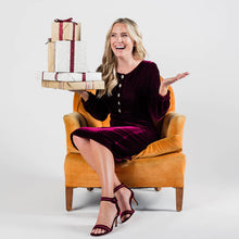 Load image into Gallery viewer, joy velvet dress w/rhinestone buttons sm & med