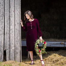 Load image into Gallery viewer, joy velvet dress w/rhinestone buttons sm & med