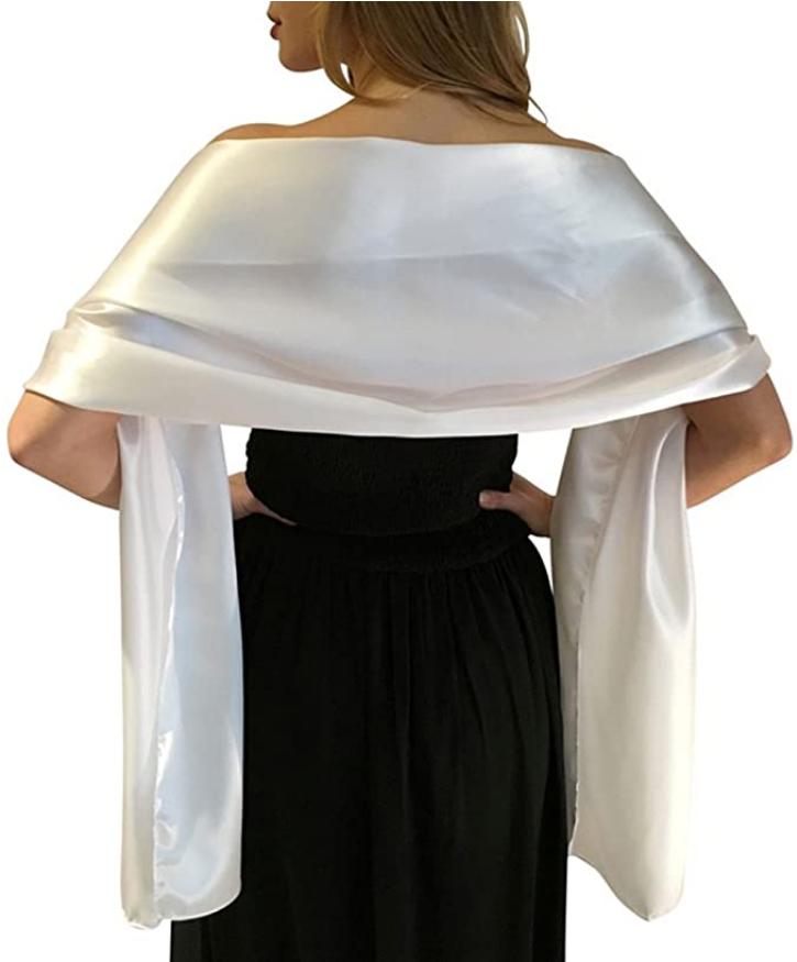 white or silver satin shawl 95" long white