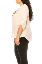 Load image into Gallery viewer, Price Drop! Lody&#39;s Crepe Chiffon Embroidered Top White or Blush Sizes XL/2XL/3XL
