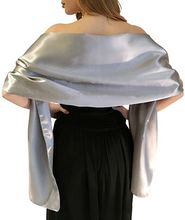Load image into Gallery viewer, white or silver satin shawl 95" long silver