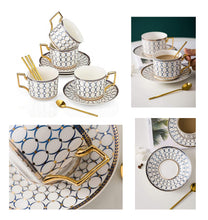 Load image into Gallery viewer, exquisite bone china gilt gold & blue tea pot and/or matching tea cups/saucers/spoons