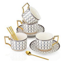 Load image into Gallery viewer, exquisite bone china gilt gold & blue tea pot and/or matching tea cups/saucers/spoons tea cups