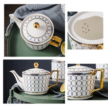 Load image into Gallery viewer, exquisite bone china gilt gold &amp; blue tea pot and/or matching tea cups/saucers/spoons
