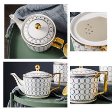 Load image into Gallery viewer, exquisite bone china gilt gold & blue tea pot and/or matching tea cups/saucers/spoons